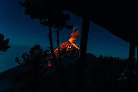 Volcano Fuego erupting at night from view of Volcano Acatenango, Guatemala. High quality photo