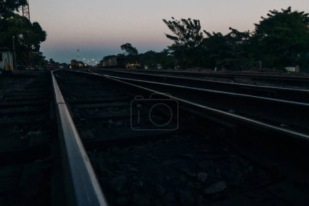 Railway sleepers and rails close-up. High quality photo