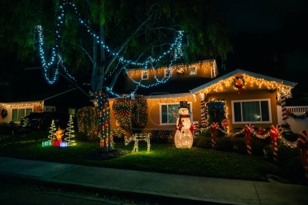 Photo for Los Angeles, usa - dec 2022 Beautiful christmas decoration of American style house. High quality photo - Royalty Free Image