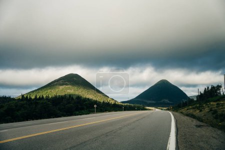 Scenic hilly landscape Newfoundland highway, canada. High quality photo