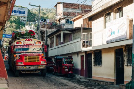 Photo for September 29, 2023 - San Pedro la Laguna, Guatemala chicken bus. High quality photo - Royalty Free Image