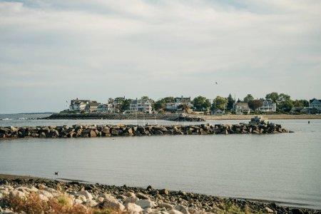Scituate Harbor overlooks a breakwater in Massachusetts - oct, 2022. High quality photo