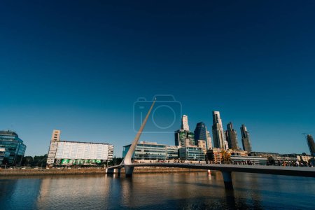 Daytime view at the waterfront in Puerto Madero with the Puente de la Mujer, Buenos Aires, Argentina. High quality photo
