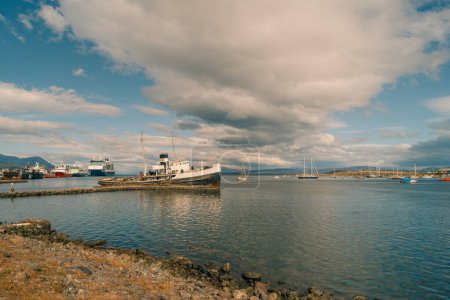 Decommissioned Saint Christopher Old Ship in Ushuaia City Harbour. Tierra Del Fuego Southern Patagonia Argentina - dec 2th 2023. High quality photo