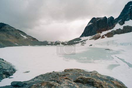 Ojo del Albino glacier and lake located in the hiking trail in Tierra Mayor valley, Tierra del Fuego, Argentina. High quality photo