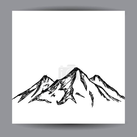 Téléchargez les illustrations : Modèle de conception illustration vue montagne, avec un style dessiné à la main contour noir - en licence libre de droit