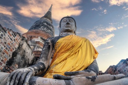 Photo for Big Buddha, Buddha statue in an ancient temple in Ayutthaya Province, Thailand. - Royalty Free Image