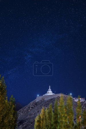 Milky way Sky Above Shanti Stupa at Leh Ladakh, India.
