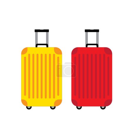 Illustration for Red luggage and yellow luggage. Suitcase plastic bag flying, red and yellow. flat design style. - Royalty Free Image