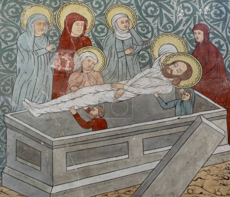 Ancienne fresque catholique avec scène de résurrection du Christ. Icône médiévale de Pâques. Cathédrale médiévale de Kwidzyn