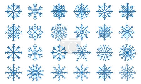 Téléchargez les photos : Collection de formes de flocon de neige bleu sur fond blanc - en image libre de droit
