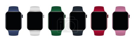 Collection of smart watches in different modern colors, editable for your own color, vector illustration on white background.