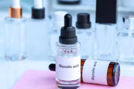 Glycolic acid in a bottle, chemical ingredient in beauty product, skin care products