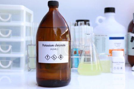 Photo for Potassium chromate in bottle , chemical in the laboratory and industry, Chemical used in the analysis - Royalty Free Image
