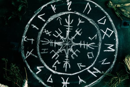 White occult symbol on the witchcraft blackboard photo, religion and belief