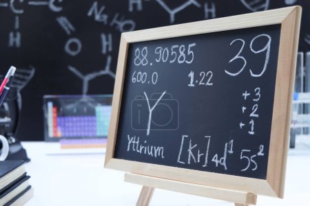 Photo for Yttrium and symbol structural formula chemical on the blackboard, Chemistry in the classroom - Royalty Free Image