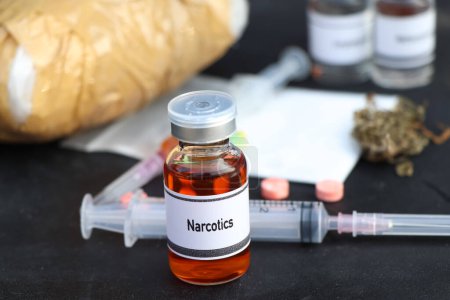 narcotics in a vial,  narcotics are dangerous to health or brain nervous system