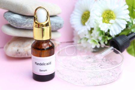Photo for Mandelic acid in a bottle, Substances used for treatment  or medical beauty enhancement, beauty product - Royalty Free Image