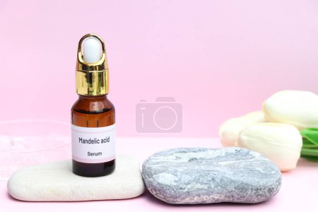 Photo for Mandelic acid in a bottle, Substances used for treatment  or medical beauty enhancement, beauty product - Royalty Free Image