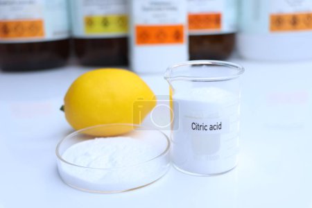 Photo for Citric acid in chemical container , chemical in the laboratory and industry, Raw materials used in production or analysis - Royalty Free Image