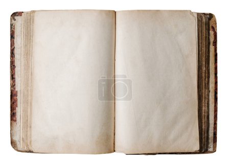 Foto de Libro vacío retro abierto sobre suelo de madera aislado sobre fondo blanco - Imagen libre de derechos