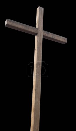 Photo for Cross wooden  isolated on black color - Royalty Free Image