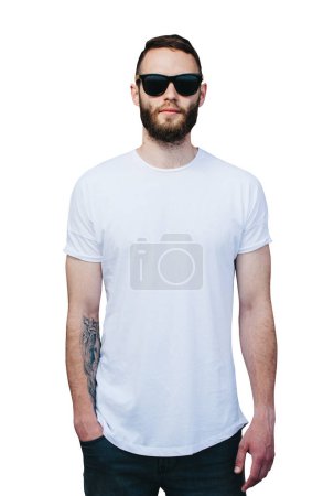 Foto de Hombre en camiseta blanca aislado para maqueta - Imagen libre de derechos