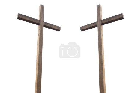 Téléchargez les photos : Ensemble croix en bois isolé sur blanc - en image libre de droit