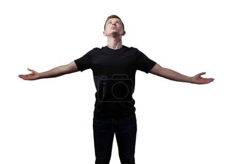 Foto de Adolescente con los brazos extendidos mirando hacia arriba aislado - Imagen libre de derechos
