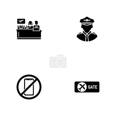 Foto de Terminal del aeropuerto. Un conjunto de cuatro iconos sólidos negros aislados sobre un fondo blanco. - Imagen libre de derechos