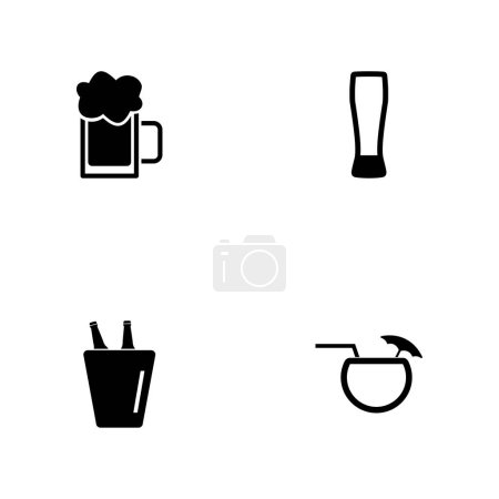 Foto de Alcohólico. Un conjunto de cuatro iconos sólidos negros aislados sobre un fondo blanco. - Imagen libre de derechos