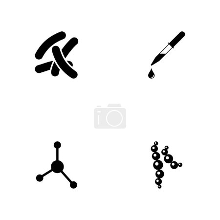 Illustration for Microbe Laboratory Experiment. A set of black four solid icons isolated on a white background. - Royalty Free Image