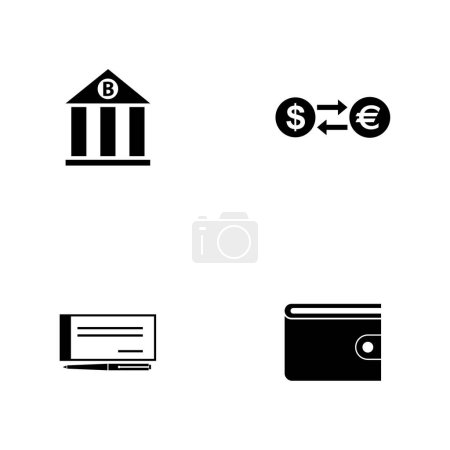 Foto de Banca. Un conjunto de cuatro iconos sólidos negros aislados sobre un fondo blanco. - Imagen libre de derechos