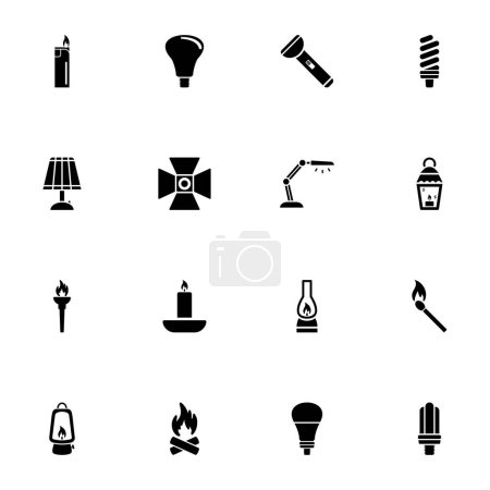 Illustration for Light Source icon - Expand to any size - Change to any colour. Perfect Flat Vector Contains such Icons as bulb, torch, table lamp, spotlight, burning match, floor lamp, flashlight, lantern, bonfire - Royalty Free Image