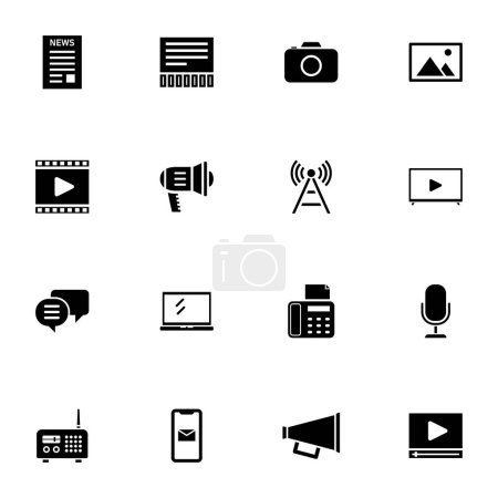 Foto de Icono multimedia - Ampliar a cualquier tamaño - Cambiar a cualquier color. Perfect Flat Vector Contiene iconos como noticias, megáfono, antena, periódico, altavoz, micrófono, fax, radio, cámara, tv, portátil, video. - Imagen libre de derechos