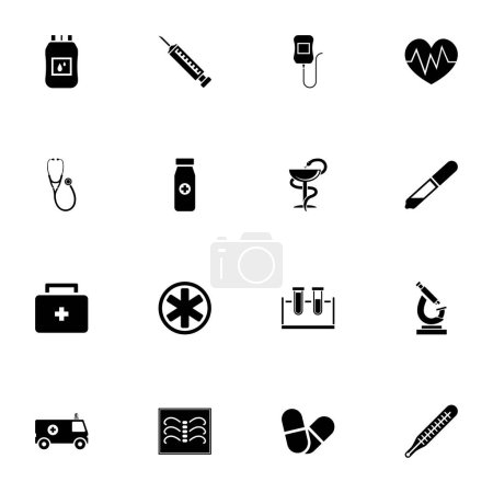 Illustration for Medical icon - Expand to any size - Change to any colour. Perfect Flat Vector Contains such Icons as blood transfusion, plasma, cardiogram, fluorography, microscope, thermometer, pills, first aid kit - Royalty Free Image