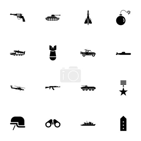 Military icon - Expand to any size - Change to any colour. Perfect Flat Vector Contains such Icons as missile carrier, tank, helmet, submarine, battleship, apc, helicopter, fighter bomb, assault rifle.