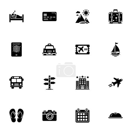 Illustration for Travel icon - Expand to any size - Change to any colour. Perfect Flat Vector Contains such Icons as taxi car, bus, transfer, aircraft, baggage, destination, passport, vacations, flip-flops, yacht - Royalty Free Image