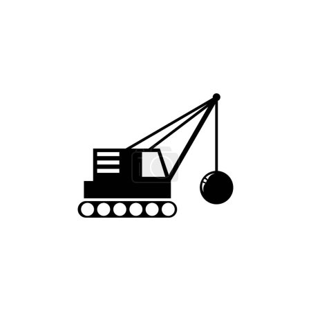 Demolition Building Machine, Crane with Wrecking Ball. Flat Vector Icon illustration Simple black symbol on white background. Demolition Ball Machine sign design template for web and mobile UI element