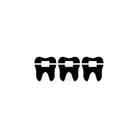 Zähne mit Zahnspangen Flachvektorsymbol. Einfaches massives Symbol isoliert auf weißem Hintergrund. Zähne mit Zahnspangen unterzeichnen Design-Vorlage für Web-und mobile UI-Element
