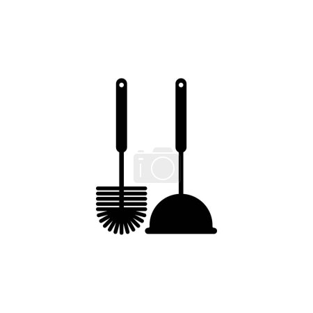 Pinceau de toilette avec brosse, icône vectorielle plate d'équipement propre salle de bain. Symbole solide simple isolé sur fond blanc. Modèle de conception de signe de piston et de brosse de toilette pour l'élément d'interface utilisateur Web et mobile