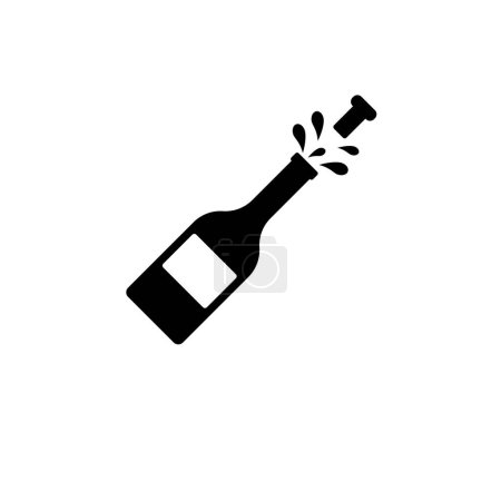 Foto de Botella de champán abierta, explosiones de corcho sólido vector plano icono aislado sobre fondo blanco. - Imagen libre de derechos