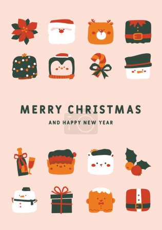 Téléchargez les photos : Cartes de vœux de Noël festives. Une carte postale Joyeux Noël et bonne année dessinée à la main avec des symboles de vacances d'hiver. - en image libre de droit