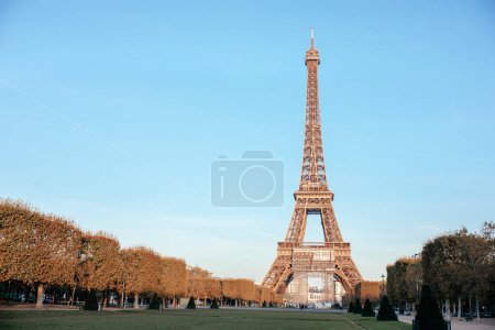 Wieża Eiffla na Champs de Mars w Paryżu, Francja. Wysokiej jakości zdjęcie