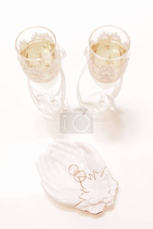 Photo for Elegant wedding dress, shoes and bouquet in room. High quality photo - Royalty Free Image