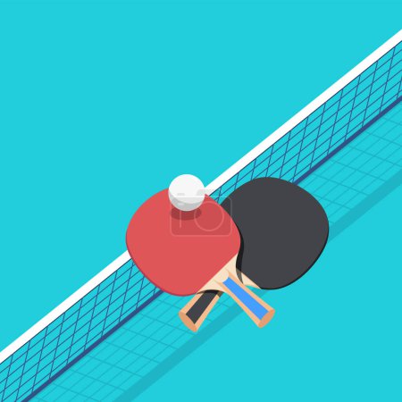 vector, illustration, drawings, sports, tennis, ping pong, ping pong rackets on the court with a ball