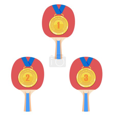 vector, illustration, drawings, sports, tennis, ping pong, Gold medals for first, second and third place in ping pong