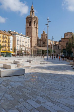 Photo for Placa de la Reina, Famous Square with People in Valencia, Spain. - Royalty Free Image