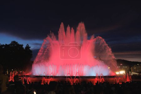 Colors of Magic Fountain of Montjuc in Barcelona's Plaa d'Espanya, - Spain
