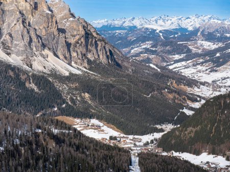 View of the Panorama and the village of Corvara from Piz Bo in the Sella Group, Alps Mountains, Ital